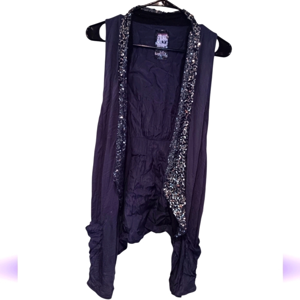 Free People Black Sequin Trim Vest Sz S